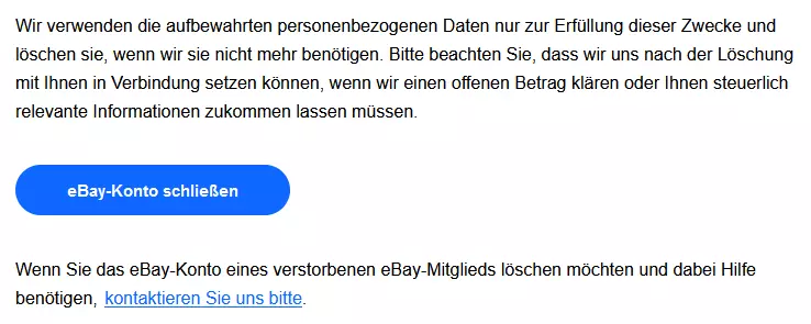 Bild: eBay-Hilfeseite zum Thema „Konto schließen“
