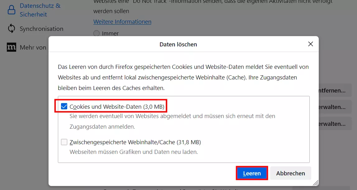 Bild: Firefox: Cookies löschen
