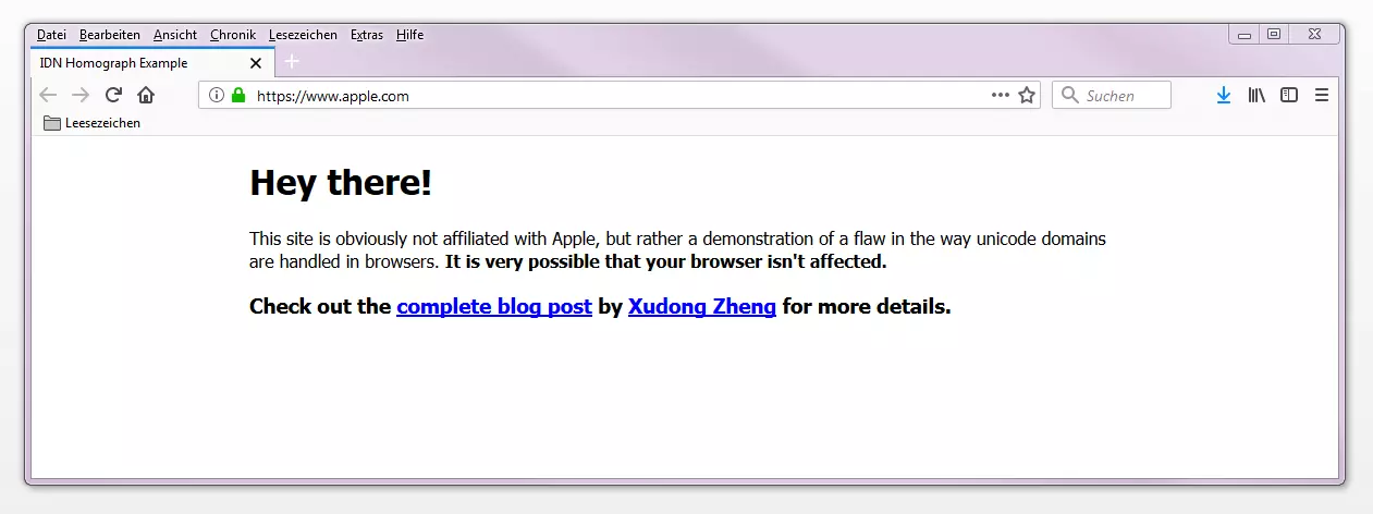 Bild: Beispiel eines homografischen Angriffs