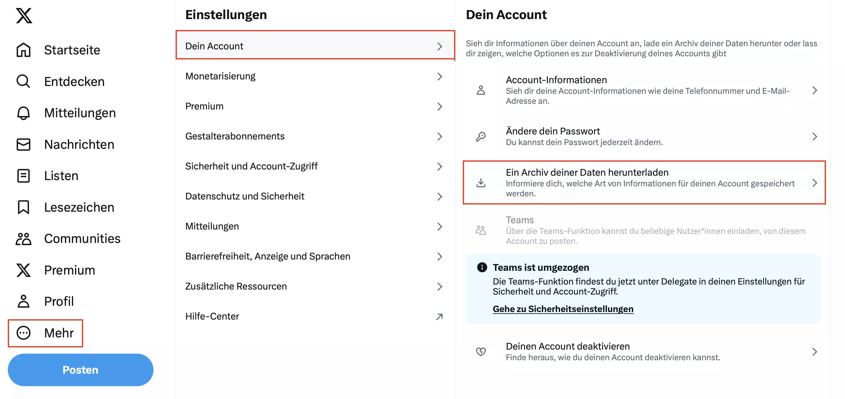 Bild: Twitter: Daten archivieren