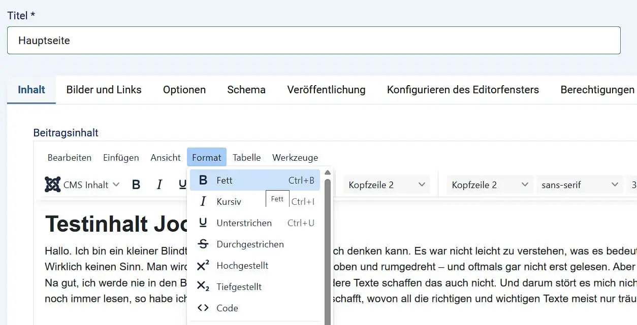 Bild: Beitragsinhalt bearbeiten in Joomla