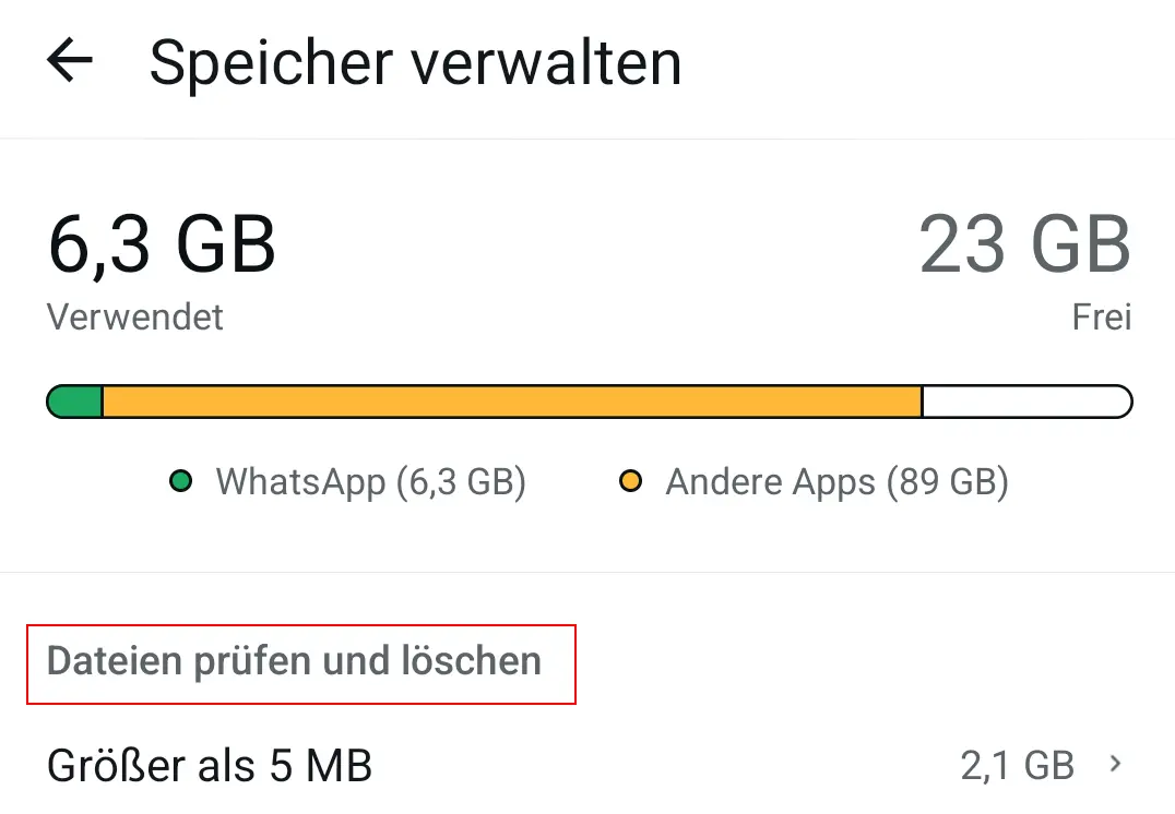 Bild: Android-Screenshot der Speicherverwaltung auf WhatsApp