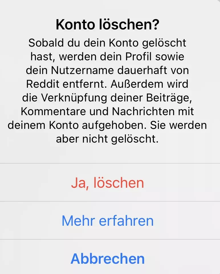 Bild: Reddit: Löschvorgang bestätigen