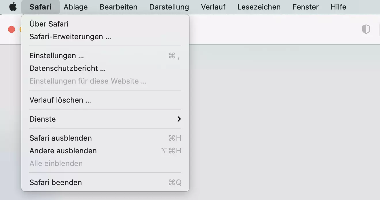 Bild: Screenshot des Menüs in Safari