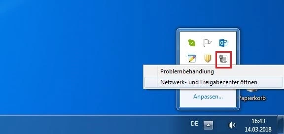 Bild: Windows 7: Netzwerksymbol im System Tray