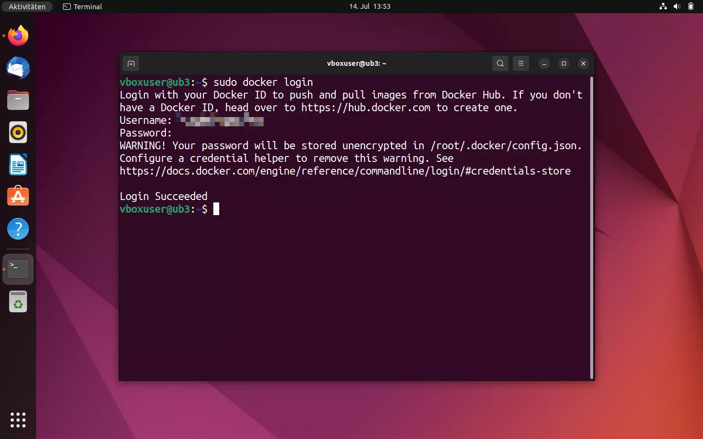 Bild: Anmeldung am Docker-Hub über das Ubuntu-Terminal