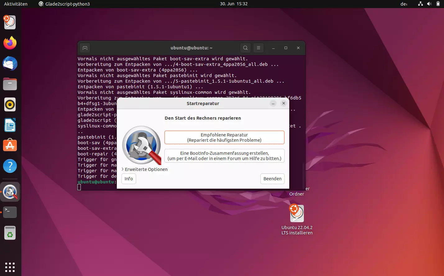 Bild: Ubuntu boot-repair Benutzeroberfläche