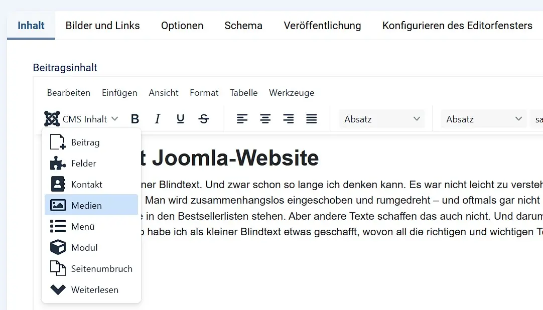 Bild: Joomla: Bild einfügen im Editor TinyMCE
