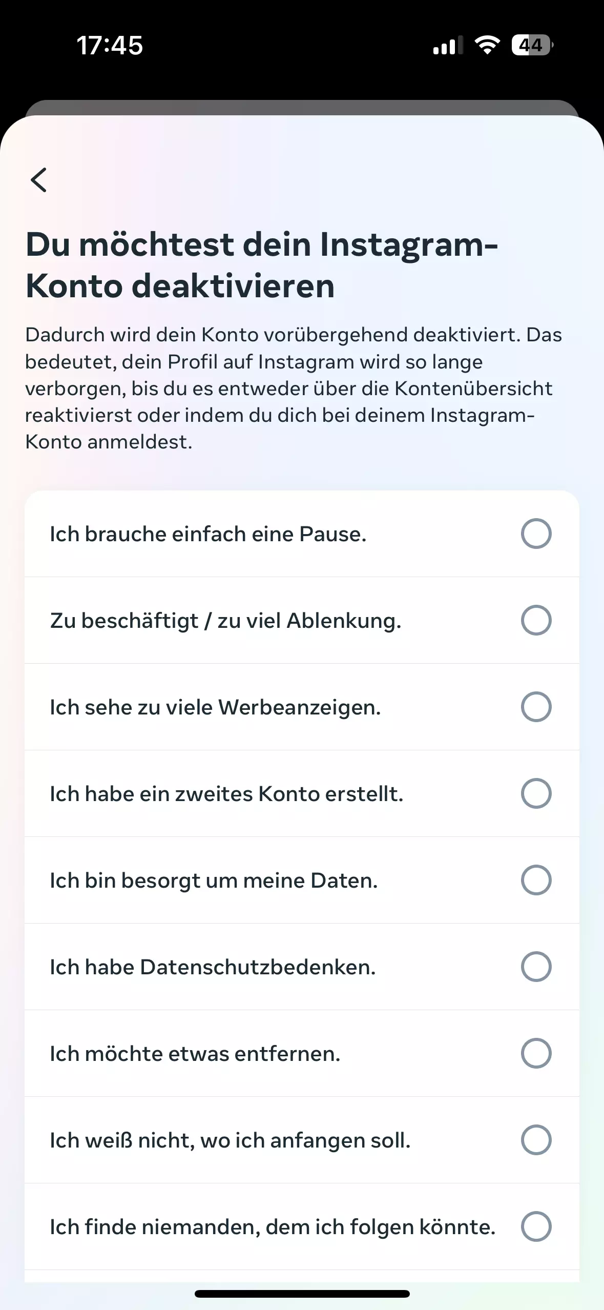 Bild: Grund für Deaktivierung oder Löschung angeben