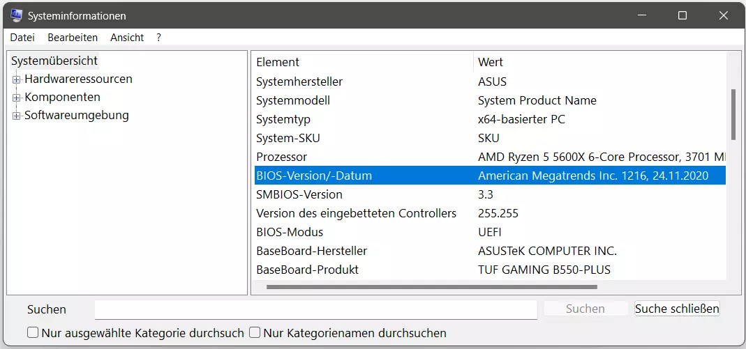 Bild: Windows 11: Systeminformationen
