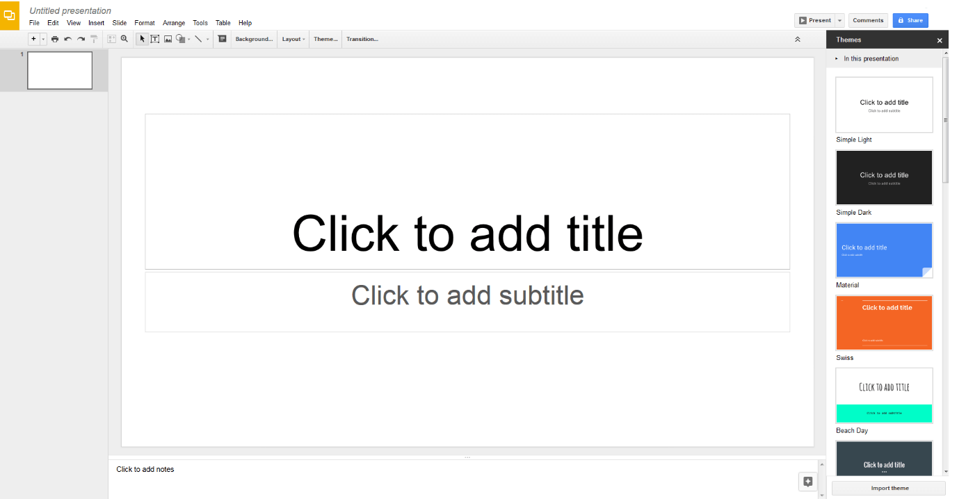 User interface for Google Slides