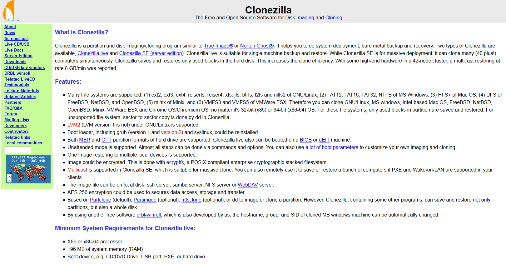 Website of the Clonezilla project