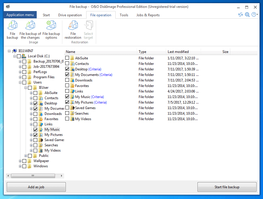 O&O DiskImage Professional 11.0: Function for selecting individual files or folders