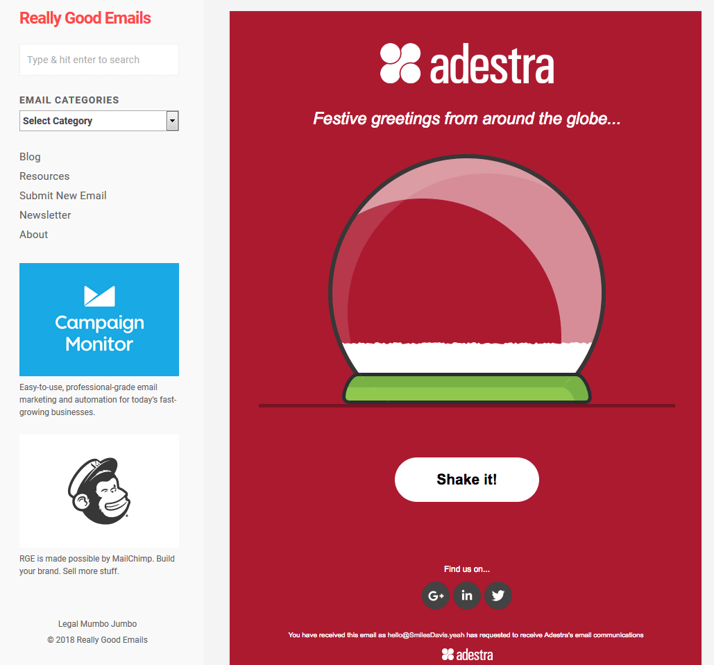 Example of a newsletter from Adestra with interactive content