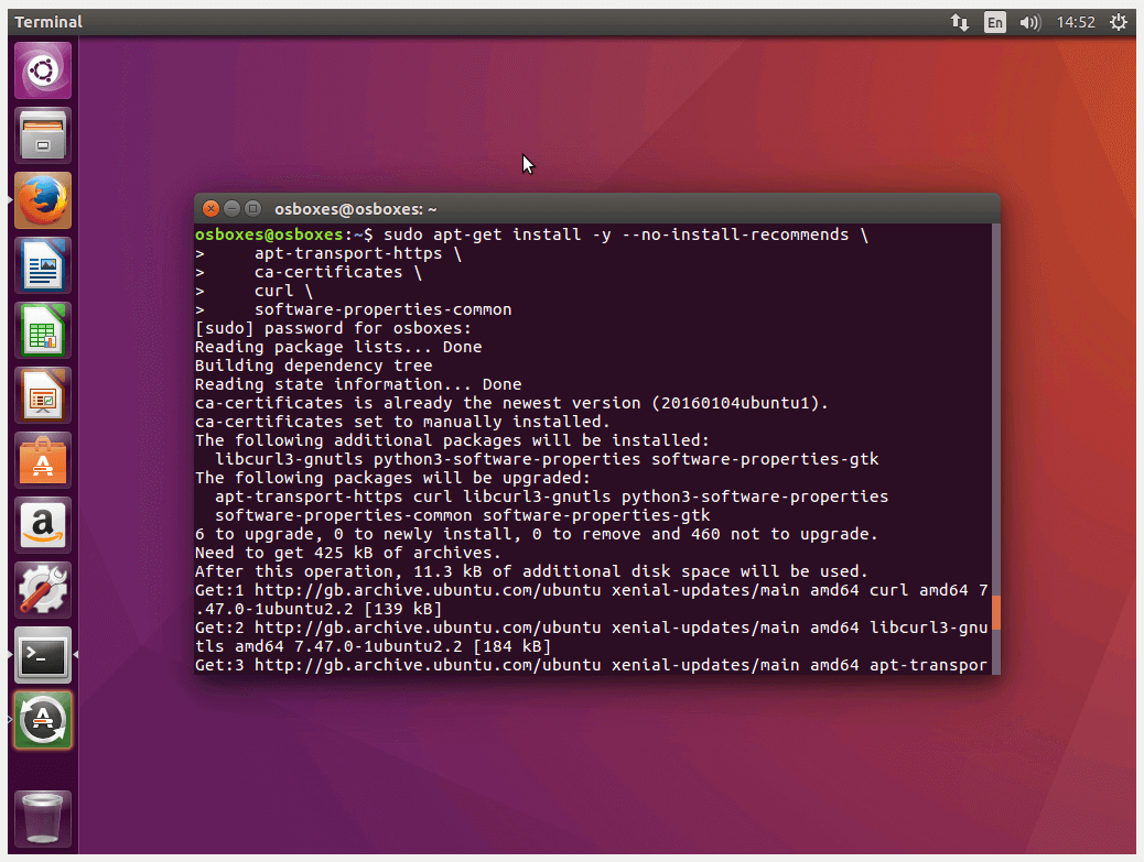 Installation of the configuration package via the Ubuntu terminal
