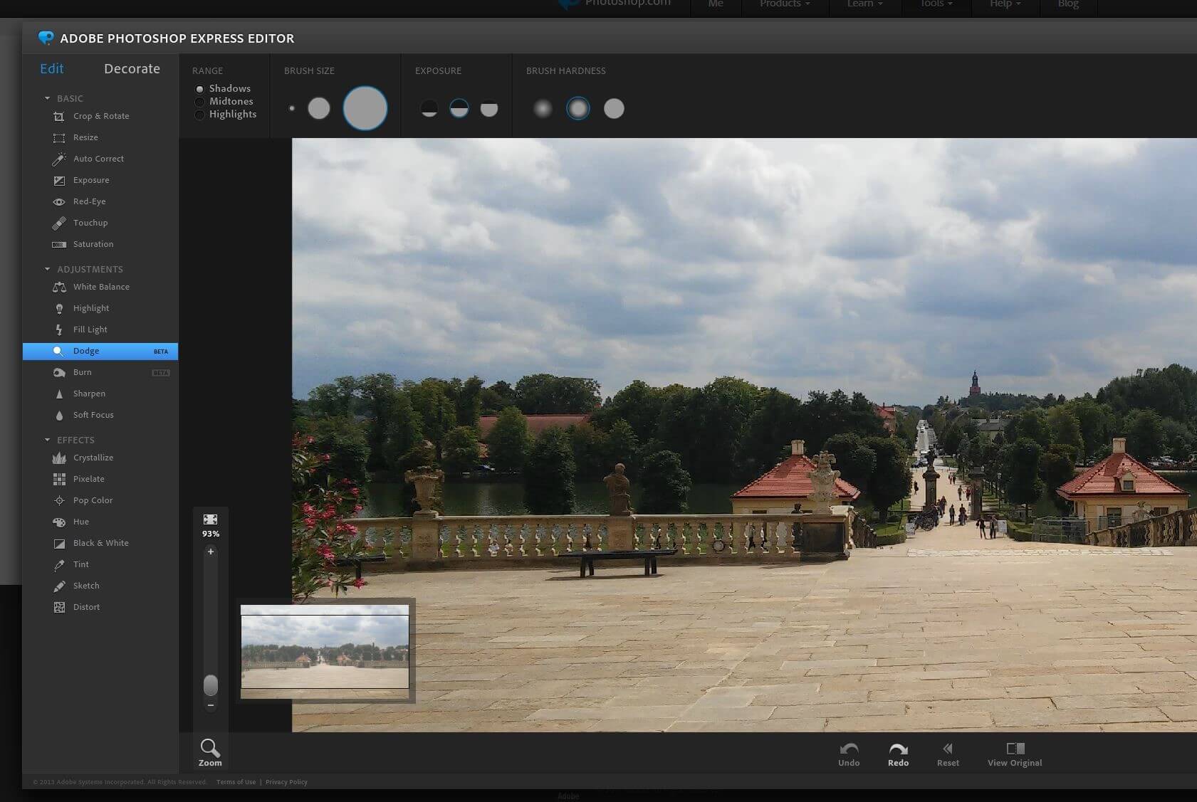Photoshop Express Editor homepage in browser. Photoshop Express Editor homepage in browser.