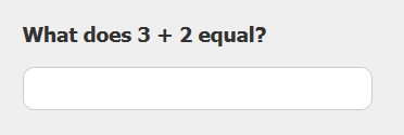 CAPTCHA asking the user to solve the sum of 3 + 2
