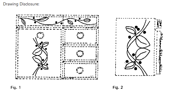 USPTO screenshot of floral design on chest of drawers
