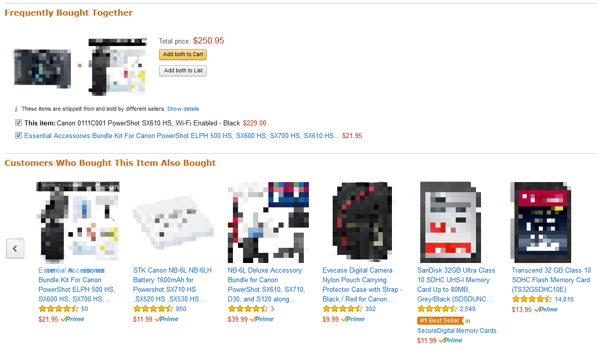 Screenshot of an Amazon product page with different recommendations