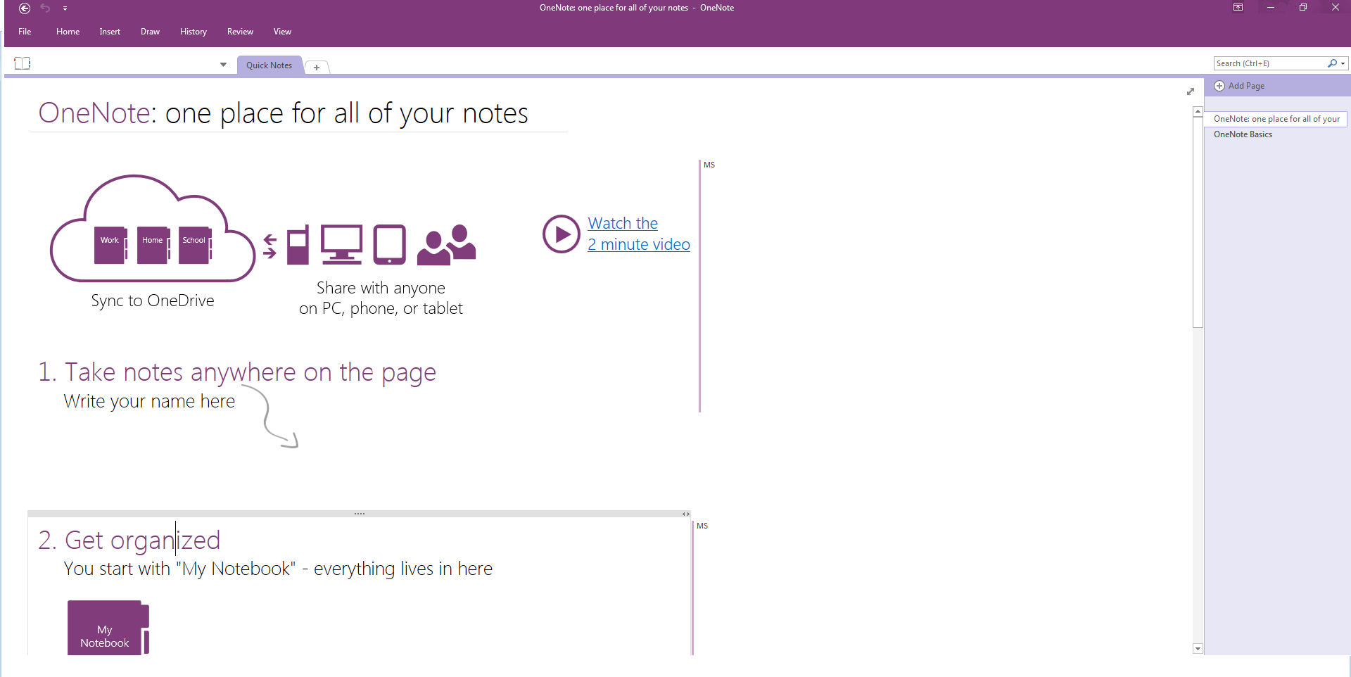 Excerpt from OneNote