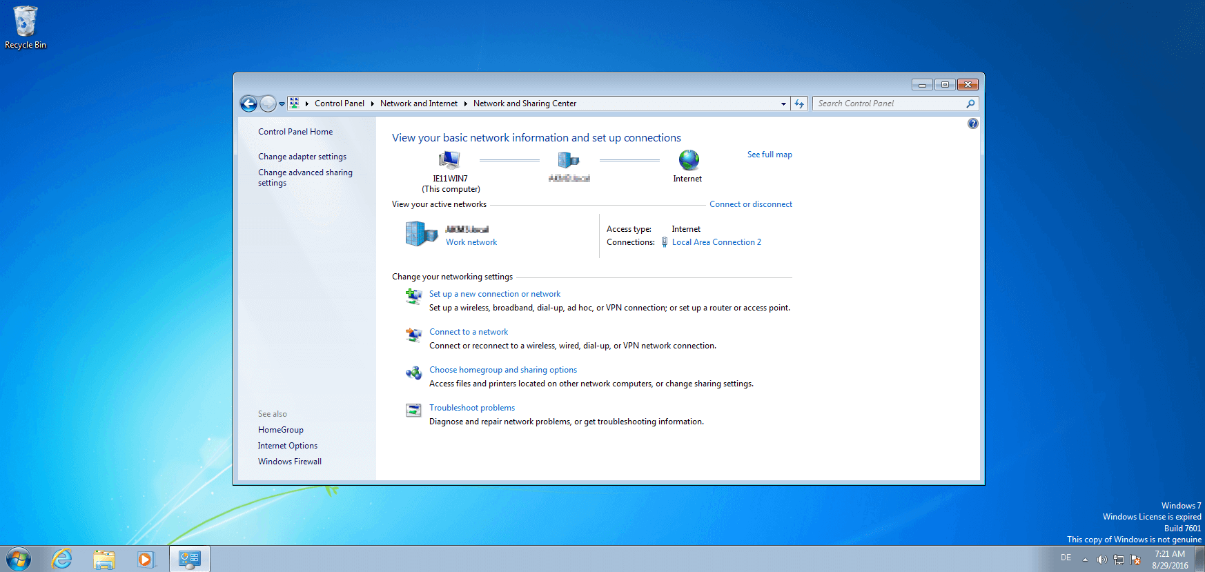 The Windows network settings