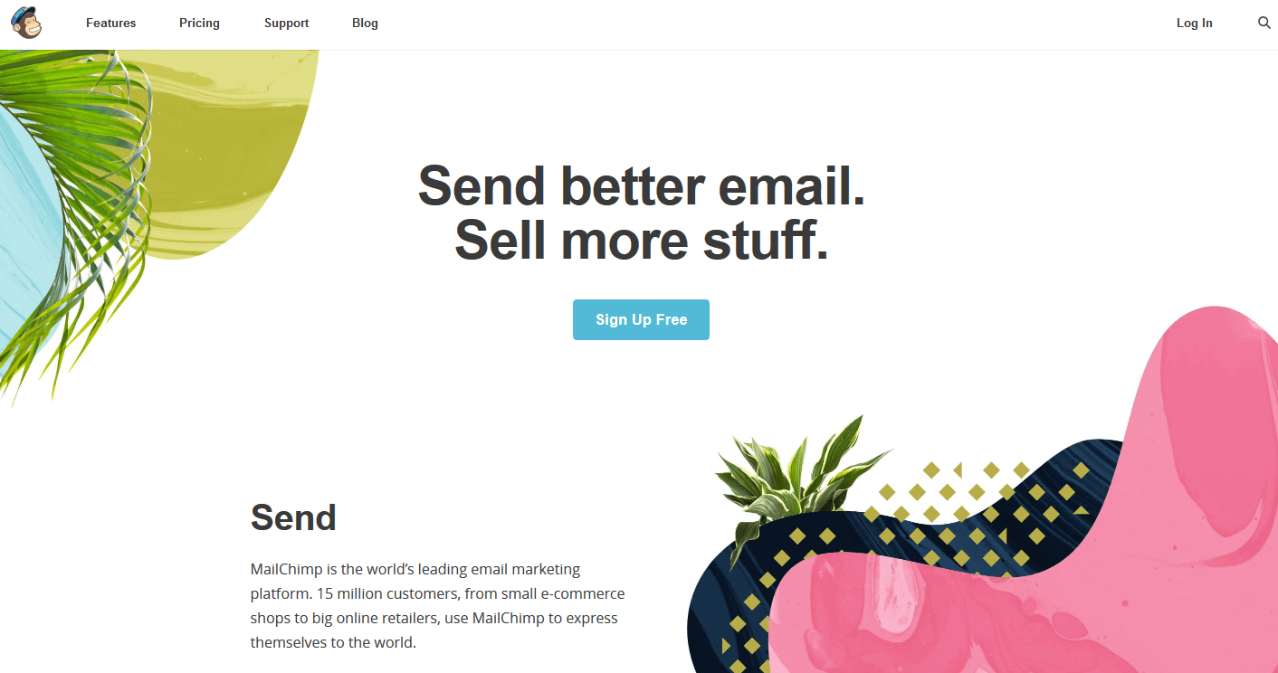 Homepage of MailChimp