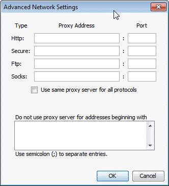 Advanced proxy settings with Windows 7