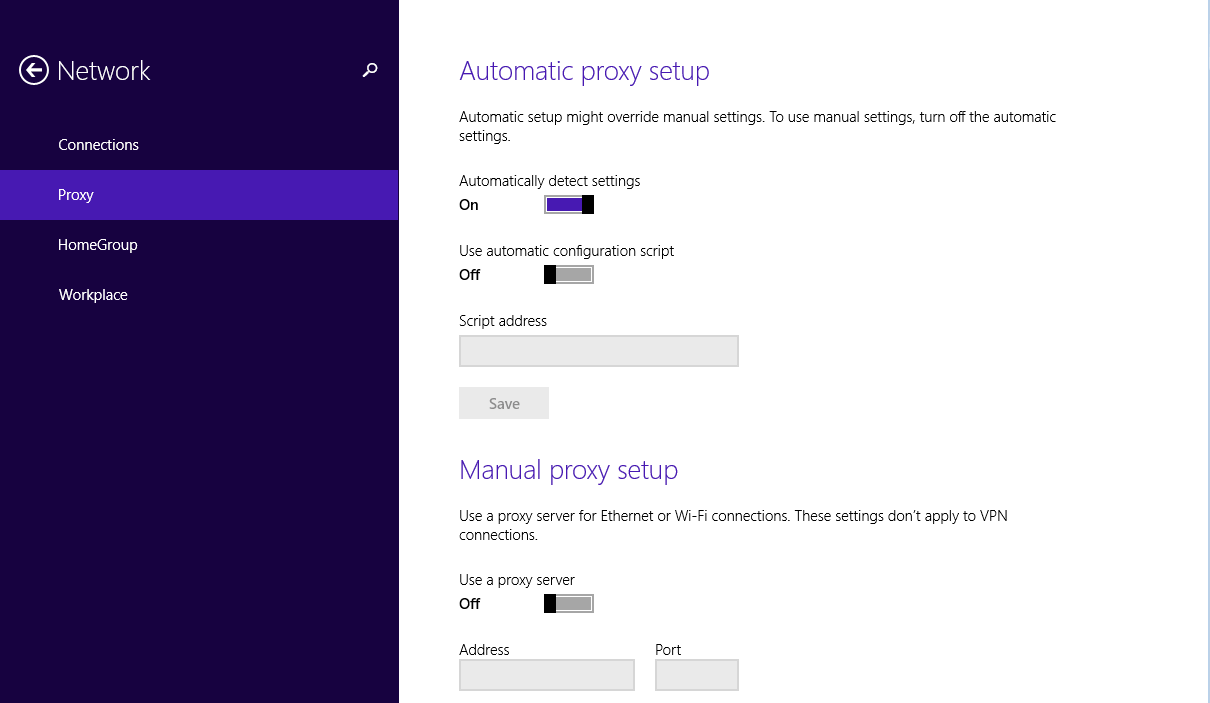 Network settings with Windows 8