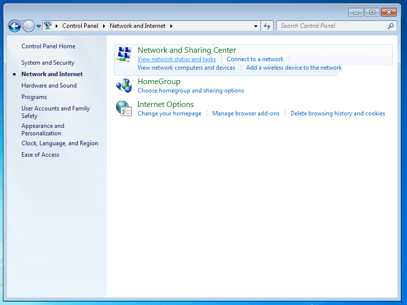 Network settings with Windows 7
