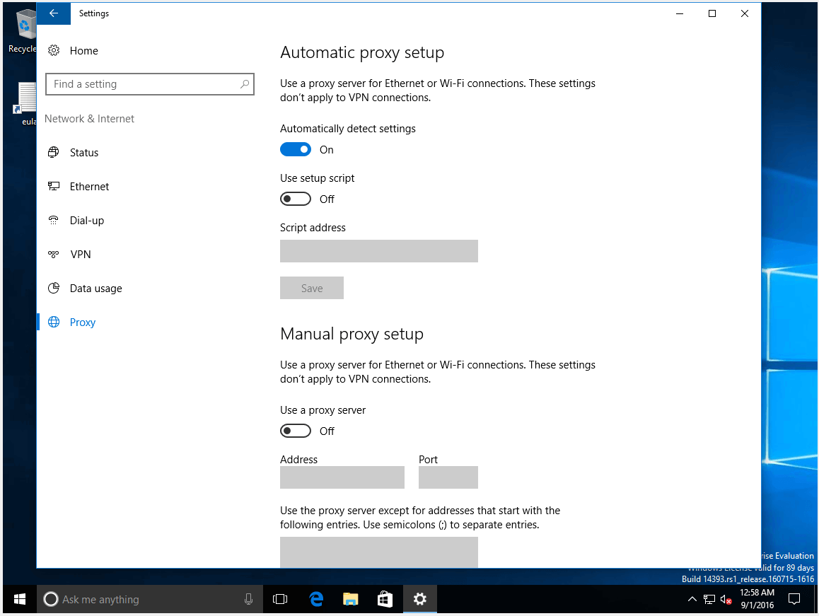 Proxy settings with Windows 10