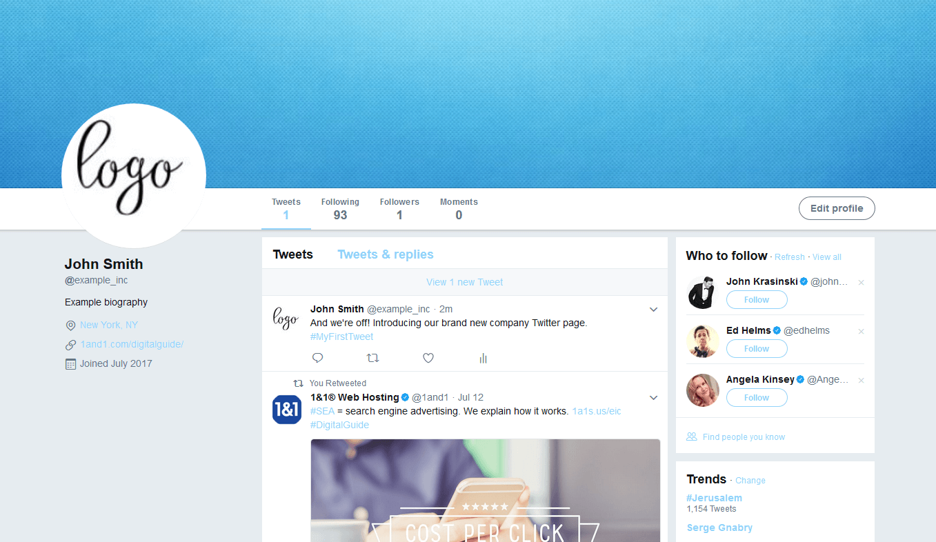 Screenshot of a new Twitter account Screenshot of a new Twitter account
