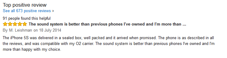 screenshot of an Amazon review for the iPhone 5S
