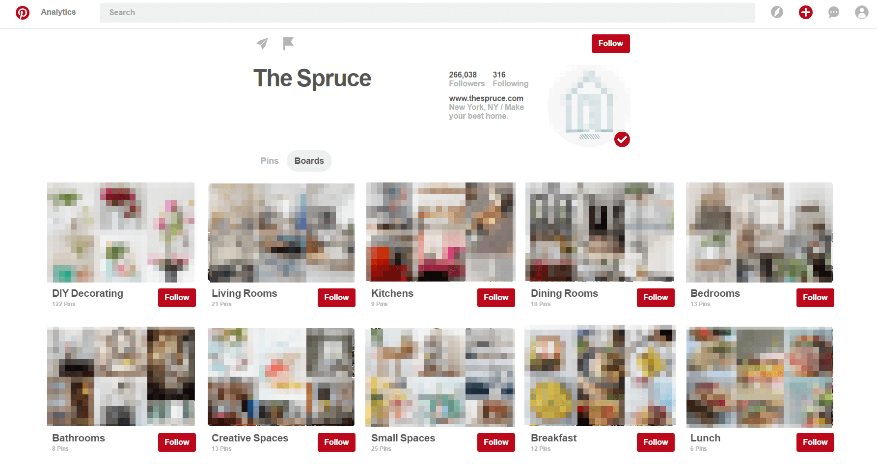 Example of a Pinterest business account: The Spruce