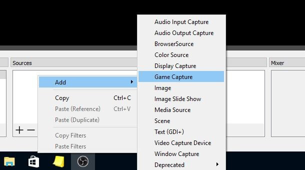 OBS Studio: menu option to select the recording source device
