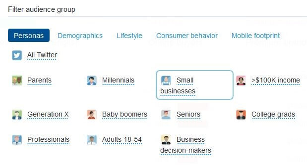 Screenshot of the audience group filters in Twitter Analytics