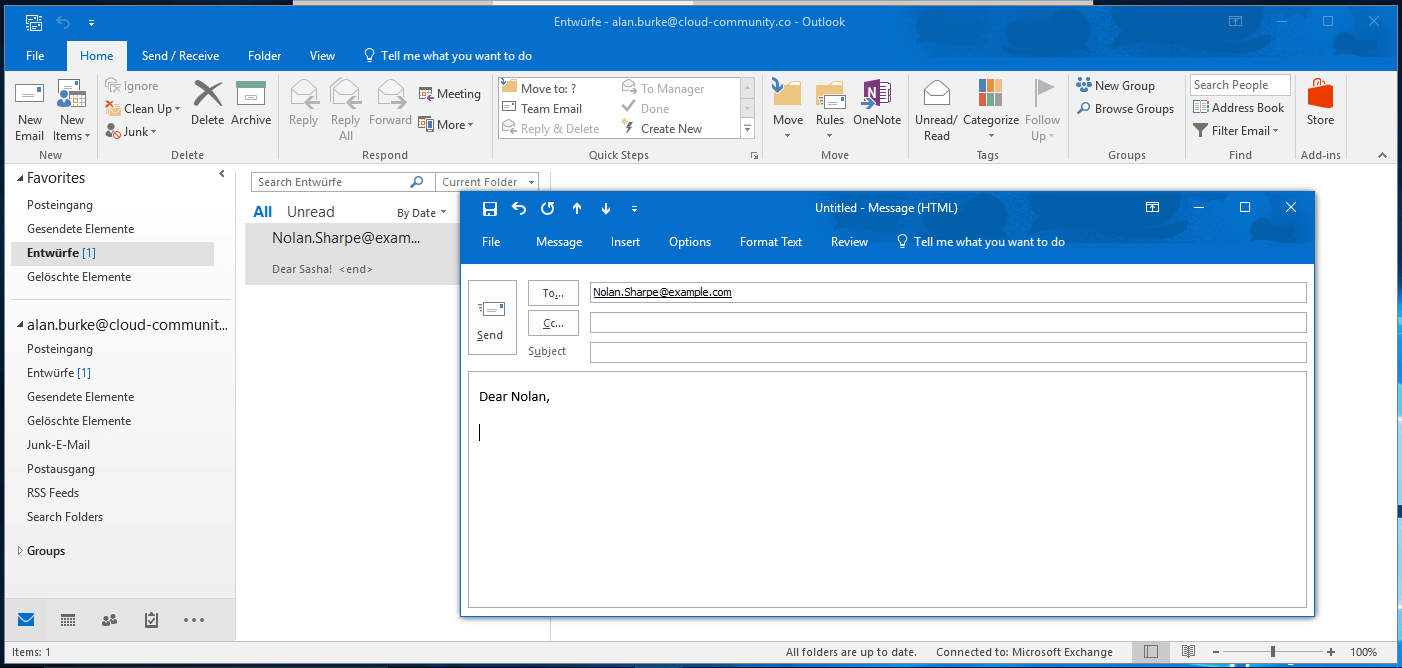 Outlook with the personal information manager