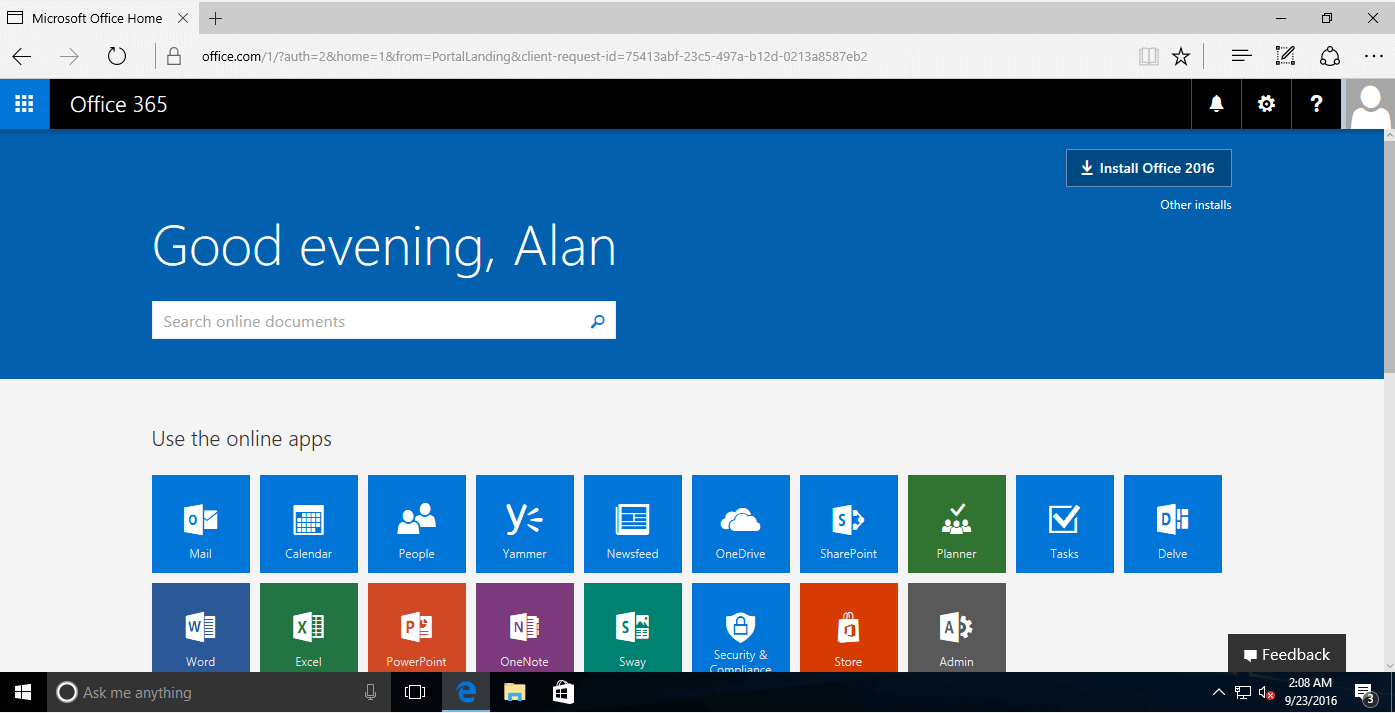 Microsoft 365 online interface