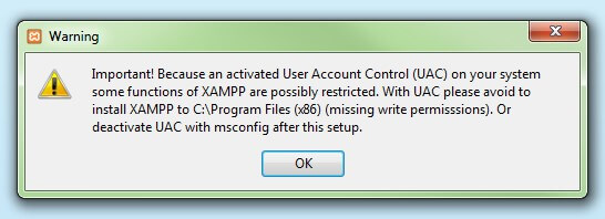 Disabling user account control when installing XAMPP