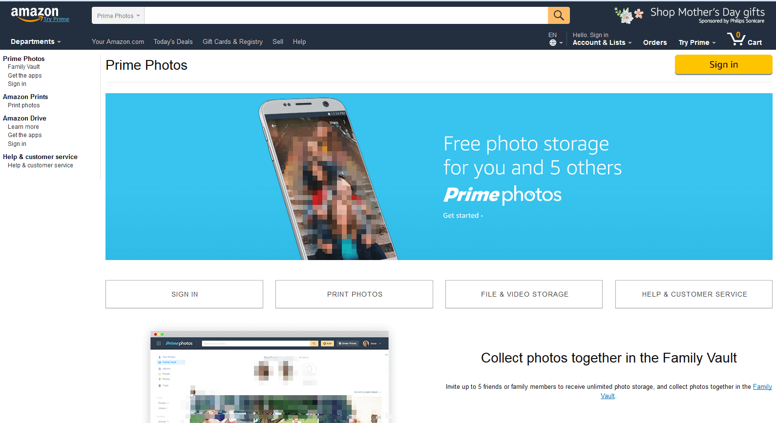 Screenshot of Amazon Prime Photos