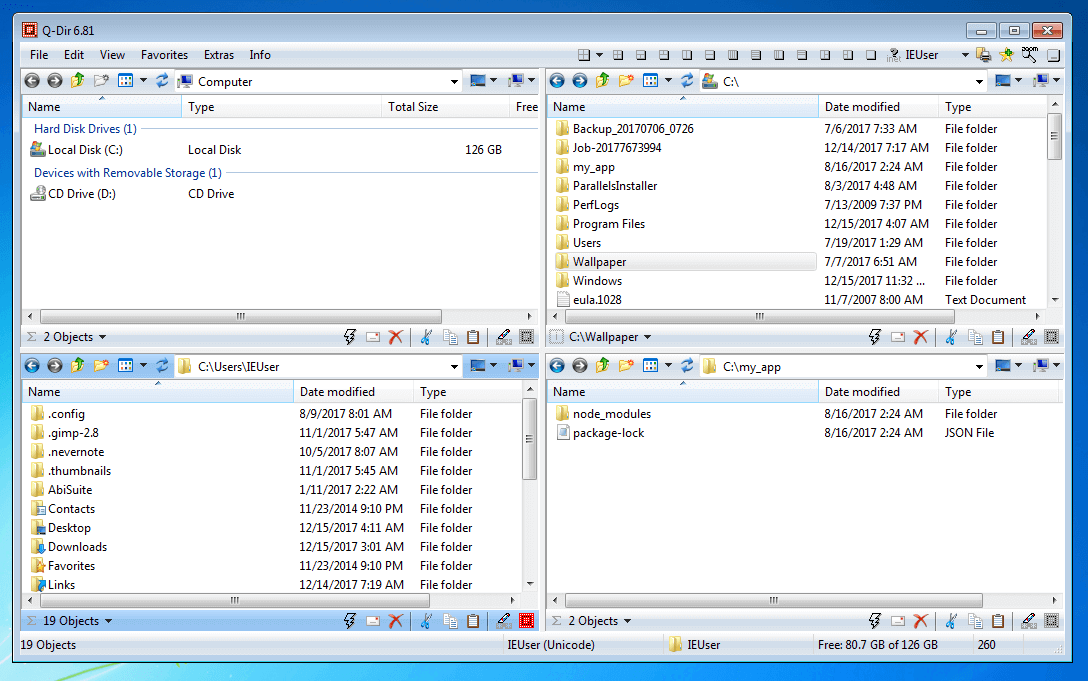The Windows File Manager Q-Dir user interface