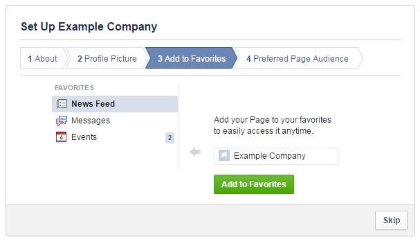 Create a page: add to favorites