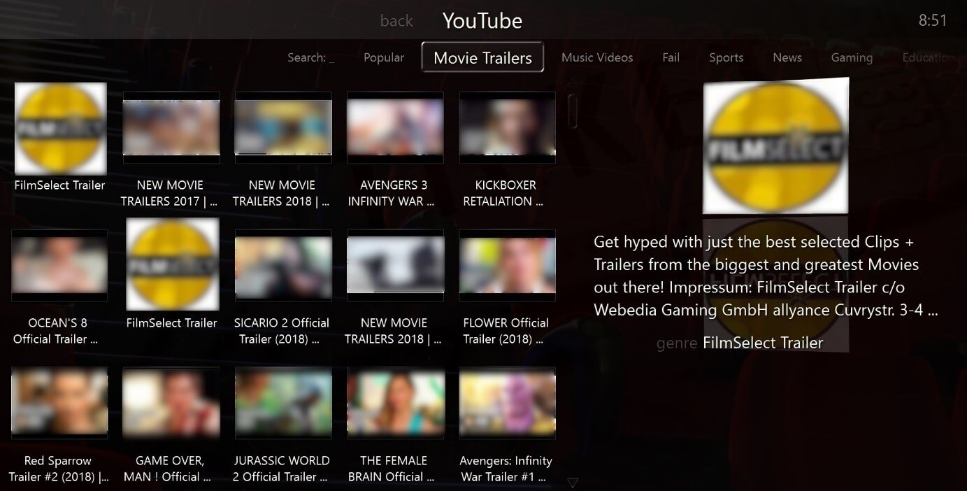 The JRiver MC user interface with YouTube as an example