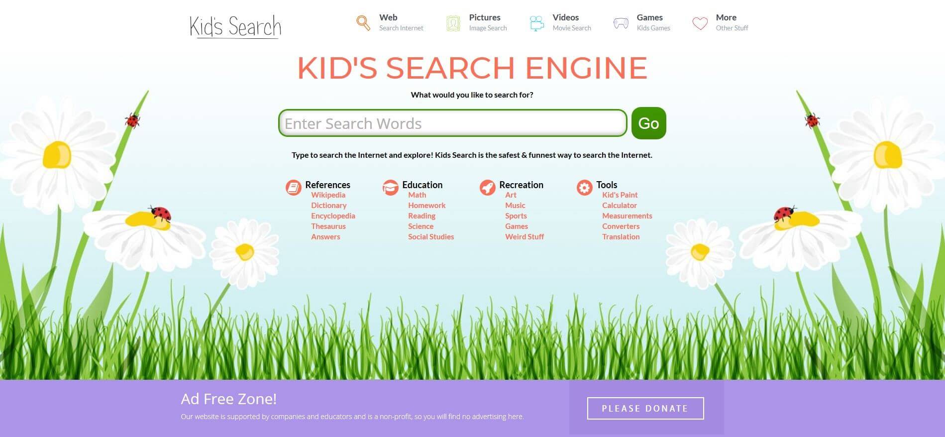 Homepage of Kid’s Search Engine