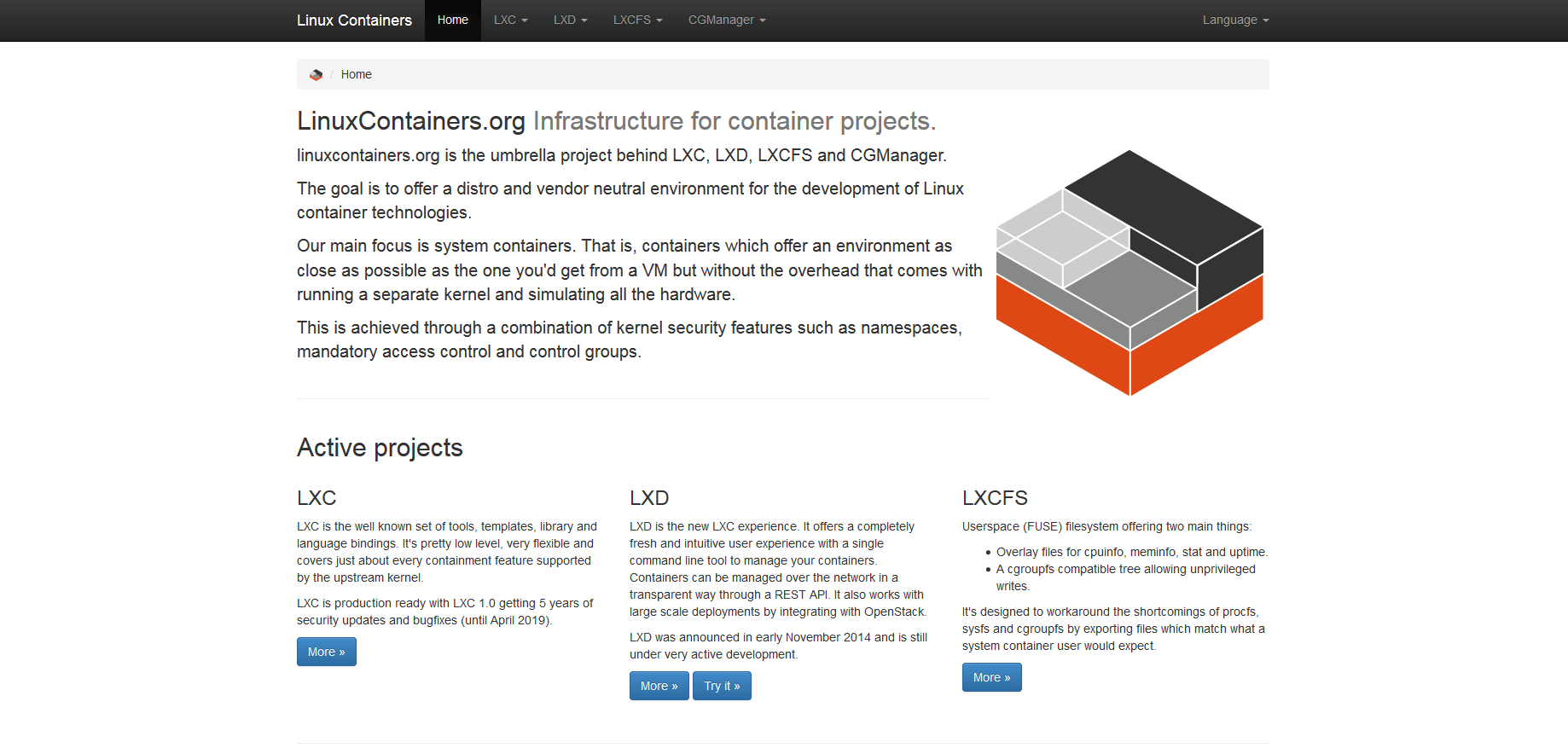 Homepage of LinuxContainers.org