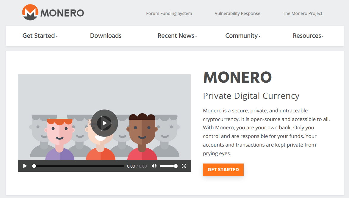 Screenshot of the Monero website