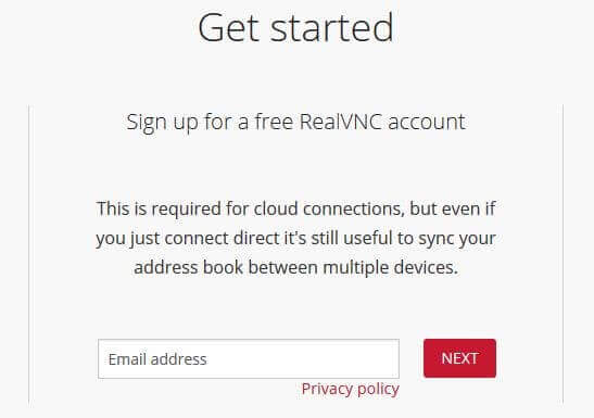 RealVNC account creation