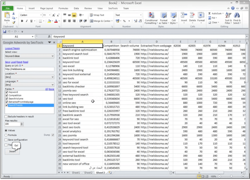 Keyword analyses with SeoTools for Excel