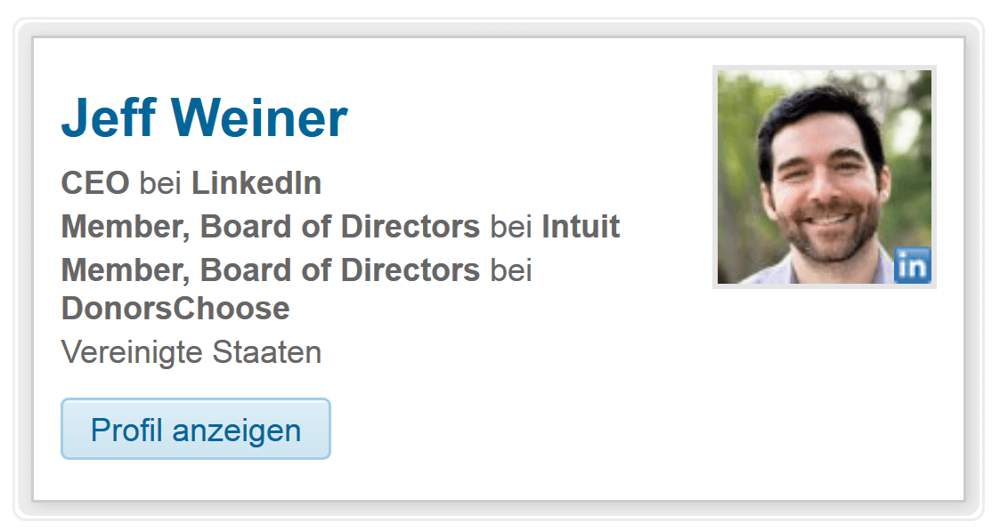An example of LinkedIn‘s Member Profile widget