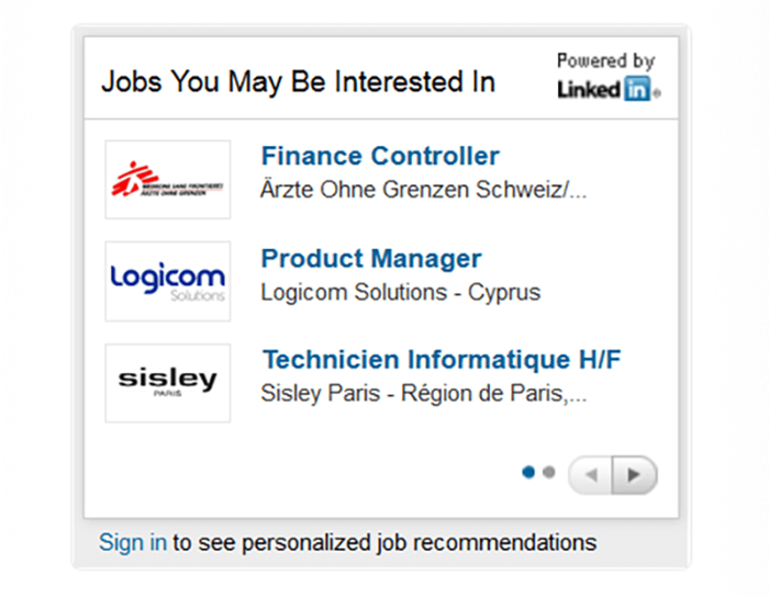 ‘The Jobs You Might Be Interested In’ widget from LinkedIn