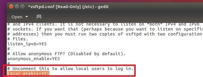 Ubuntu FTP server: Configuration of local user rights